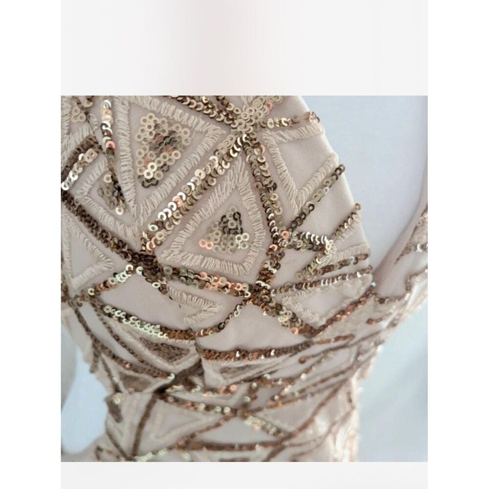 Morgan & Co Champagne Gold Sequin Open Back Gown Formal Evening Dress - Picture 10 of 15